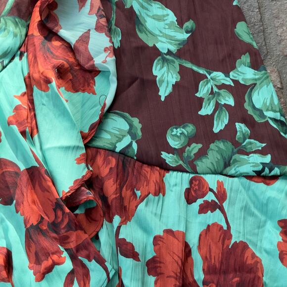 Maeve By Anthropologie Midi Skirt Size X-Small Ruffle Wrap Teal Brown - Picture 5 of 8